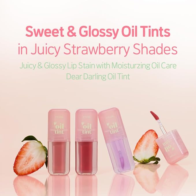 ETUDE Dear Darling Oil Tint #8 Red Candy 4.2g | High Moisturizing and Strong Hydrating Lip Oil/Lip Gloss | Smooth and Moist Lips | Non-Sticky Lip Oil Tint For Dry Lips | Korean Makeup