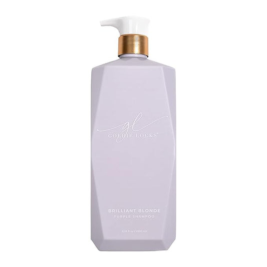 Goldie Locks Brilliant Blonde Purple Shampoo for Blonde, Lightened, Grey Hair, Extensions, Significantly Brightens, Tones, Eliminates Brass, Sulfate-Free, Nourishing, Moisturizing Leave-In, 33.8 Fl Oz