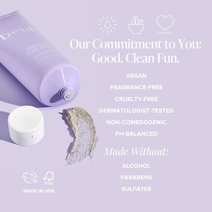 Beia Bikini & Body Scrub - Gentle Exfoliating Body Scrub with Glycolic Acid & Rice Extract - Fights Ingrown Hairs KP Bumps & Dry Skin - Hydrating & Soothing for Sensitive Skin 7.6 Oz