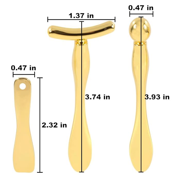 Metal Eye Face Cream Applicator Stick and Mini Cosmetics Spoon Spatula, Zinc Alloy Makeup Spoon Metal Eye Facial Massager for Facial Cosmetic Face Cream (Gold)