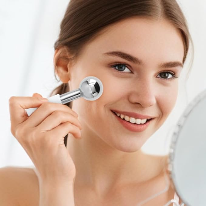 Betyura Ice Globes for Face & Eyes – Unbreakable Stainless Steel Cooling Cryo Sticks, Hot & Cold Facial Roller for Puffiness, Dark Circles & Daily Skincare（White）