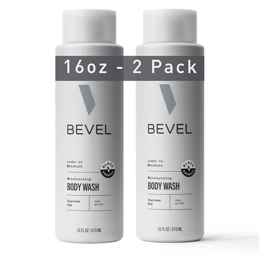 Bevel Moisturizing Body Wash for Men - Supreme Oak Scent with Shea Butter, Vitamin B, and Coconut Oil, 16 Oz (Pack of 2)(Packaging May Vary)