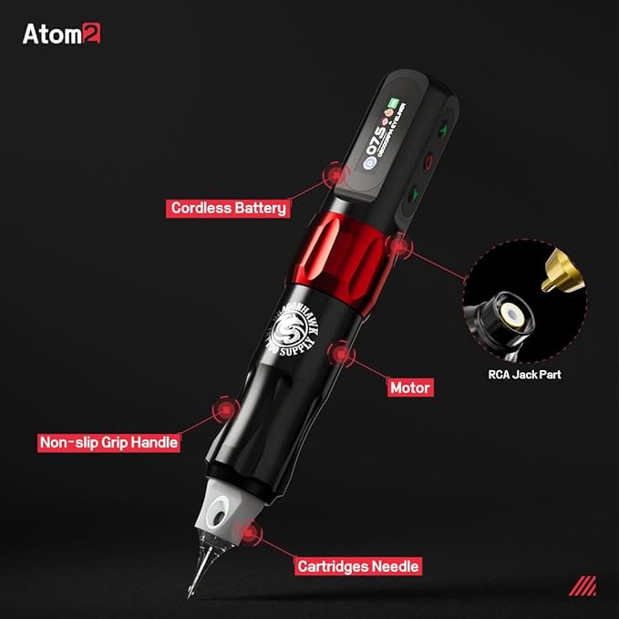 Dragonhawk Atom2 Tattoo Kit Wireless Pro Gun Machine 20 Tattoo Needles Cartridges Rca Supply Complete for Beginners