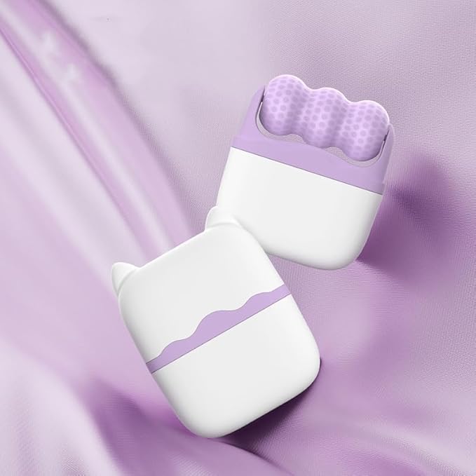 Ice Roller for Face and Eyes, Women Ice Face Roller Reduces Puffiness Relieves Migraines Massager 2 in 1, Facial Rollers, Skin Care Tools, Self Care Gifts for Men Women (Purple)