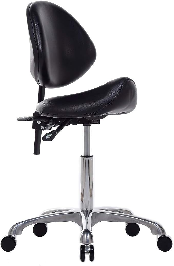 Hydraulic Saddle Rolling Adjustable, Heavy-Duty (350 lbs) Stool Chair for Beauty Salon Massage Dental Clinic Office(With Backrest,Black)