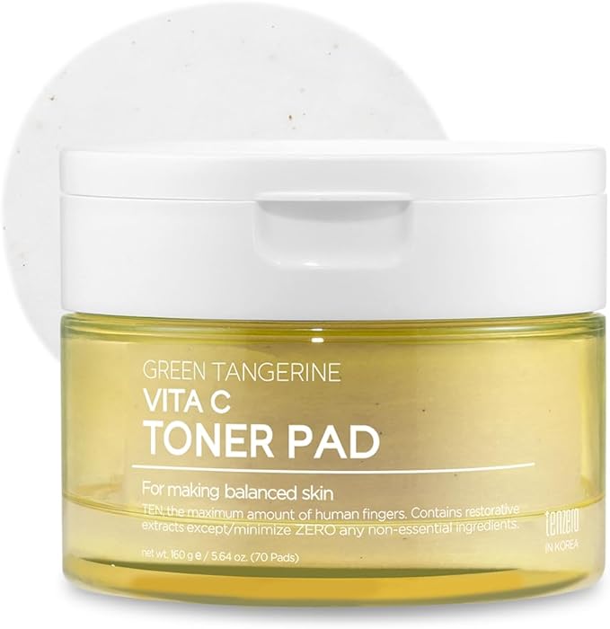 TENZERO Green Tangerine Vita C Toner Pad (70 Count, 160g), 100% Natural Cotton, Moisturizing Brightening, Korean Facial Toner Pads, Blemishes Dull Skin
