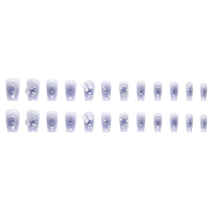 Hkanlre Press on Nails Purple Medium Fake Nails Tips Full Cover Gradient False Coffin Butterfly Nails for Women and Girls 24PCS