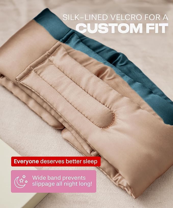 SUNDAYSILKS™ | Adjustable Silk Sleep Mask for Side Sleeper | Cloud-Like Comfort, Weighted for Deep Sleep | Soft Sleep Face Mask for Women & Men, Full Blackout, Cooling Silk Eye Mask for Sleeping (2PK)