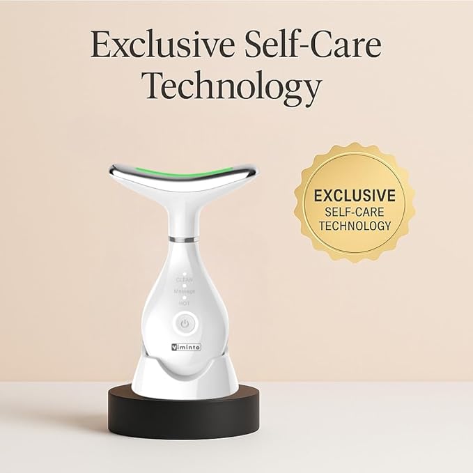 VIMINTO 3-in-1 Face Massager – Facial Massager Tool with Soothing Heat, Vibration, and Smart Touch – Red, Blue & Green Light Modes for Relaxation and Radiance – Compact & Portable - White