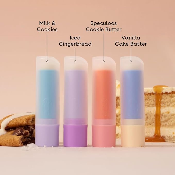eos Holiday Lip Balm Gift Set- Speculoos Cookie Butter, Milk & Cookies, Iced Gingerbread, Vanilla Cake Batter, Limited-Edition Skincare, 0.14 oz, 4-pack