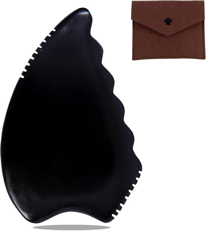 Gua Sha Facial Massage Tools, Gua Sha Scraping Tools for Face, Bian Stone Traditional Massage Tool Traditional Scraper Tool Black (Felt Bag)