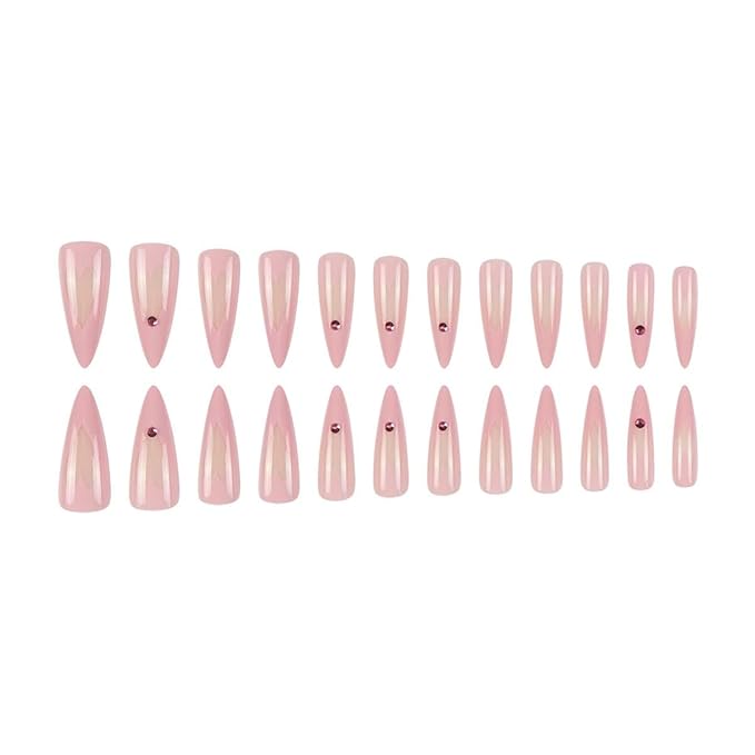 Heart Press on Nails Long Fake Nails Pink Stiletto False Nails Glossy Acrylic Artificial Nails Full Cover Stick on Nail for Women 24 Pcs