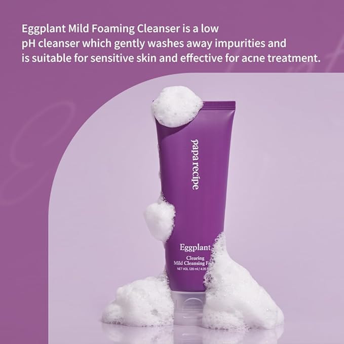 Papa Recipe Eggplant Moisturizing Cleansing Foam for Sensitive, Dehydrated, and Acne-Prone Skin