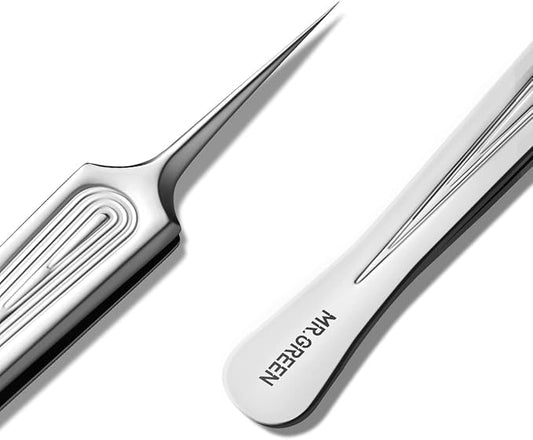 MR.GREEN Ingrown Hair Tweezers Needle Nose Pointed Tips Tweezers For Eyebrows Splinters Blackhead Removal Acne Clip Extractor (Short)