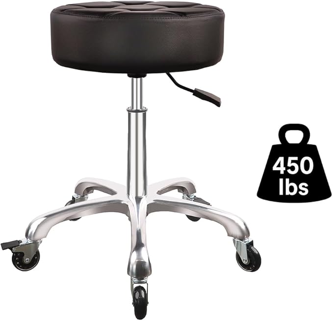 Rolling Stool with Wheels 12cm Ultra Thick Cushion Roller with Heavy Duty Swivel Desk，Adjustable Height Roller Stool for Massage Medical Tattoo Spa(Super Thick Cushion, Black)