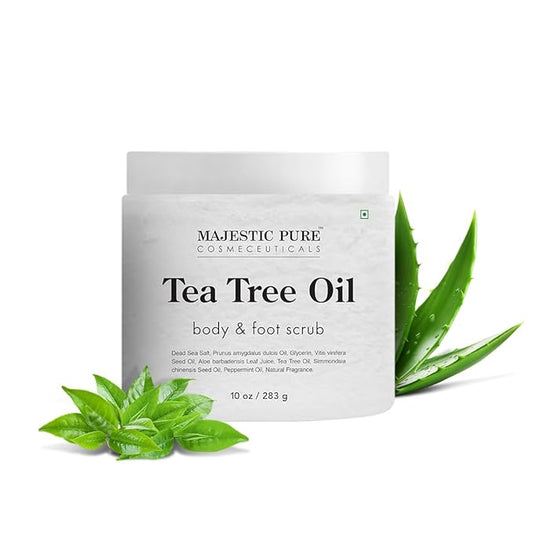 MAJESTIC PURE Tea Tree Foot & Body Scrub with Tea Tree Oil, Exfoliating Salt Scrub to Exfoliate & Moisturize Skin, Deep Cleansing - 10 oz
