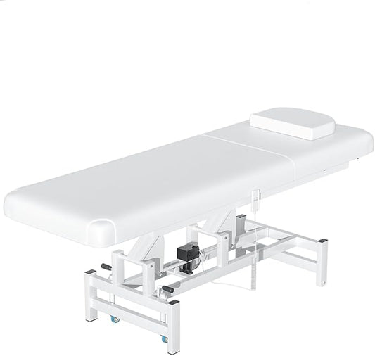 Electric Lift Massage Physical Therapy Table with Adjustable Backrest, Lockable Wheels, 4'' Think Premium Foam, 1500Lbs Capacity Professional Electric Massage Bed Commercial Home Use, White