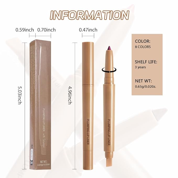 Medium Violet Red Matte Lip Liner Pencil, Plump Lip Liners Long-Lasting Creamy Formula, With Silicone Smudger for Define Contours & Sculpting Lip, Waterproof Non-Staining Crayon Lip Liner 03#