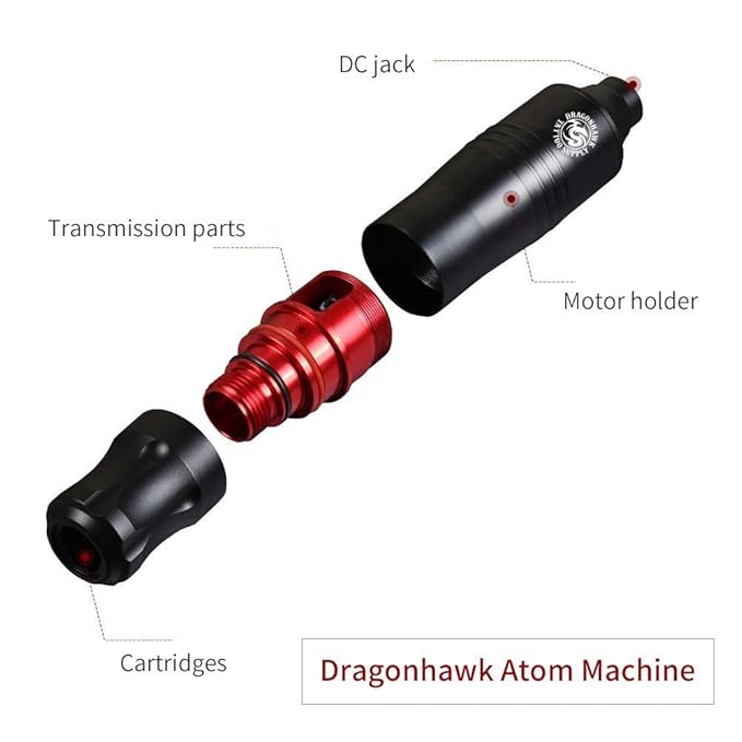 Dragonhawk Cartridge Tattoo Machine Kit Pen Rotary Tattoo Machine Cartridge Needles Power Supply for Tattoo Artists 1013-7 (Atom)