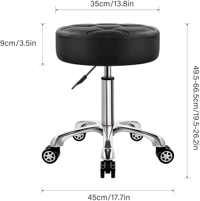 Heavy Duty Rolling Stool with Wheels Hydraulic Lift 360 Swivel Adjustable Rolling Stool Thick Leather Ergonomic Seat Stool Chair for Kitchen Drafting Lab Office Salon Message Stool Black
