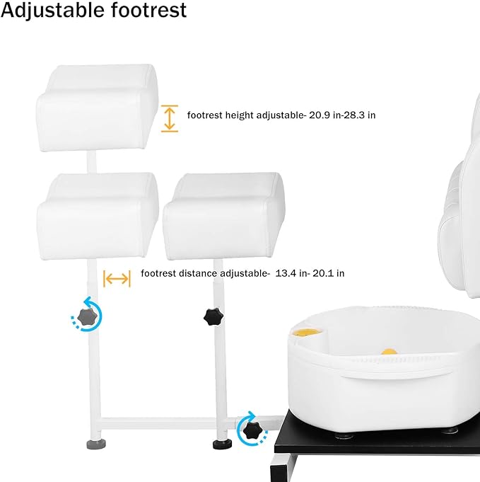 Pedicure Chair Station with Stool, 360° Rotation Hydraulic Reclining Pedicure Chair No Plumbing Unit Station with Foot Basin White