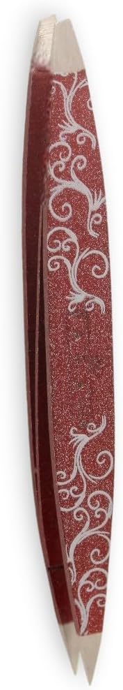 F.A.R.A.H Z-Tweeze Professional Stainless Steel Dual Ended Precision Tweezers - Aurora Collection (Red Scrolls)