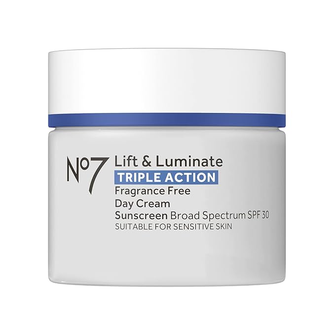 No7 Lift & Luminate Triple Action Face Cream - Fragrance Free Face Moisturizer with SPF 30 - Formulated with Anti Aging Collagen Peptides & Brightening Complex (1.69 Oz)