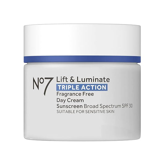 No7 Lift & Luminate Triple Action Face Cream - Fragrance Free Face Moisturizer with SPF 30 - Formulated with Anti Aging Collagen Peptides & Brightening Complex (1.69 Oz)