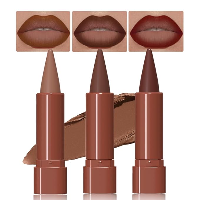 3Pcs Gradient Matte Lipstick Crayon Lip Liner pencil, Flawless Contour Gradual Ombre Effect lip Pencil, Lipstick for Women Long Lasting Waterproof Smudge Proof Lipstick Pencil 01#+05#+08#