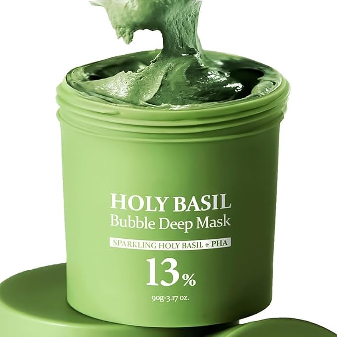 Holy Basil Bubble Deep Mask – Holy Basil & Carbonated Water for Cleansing Pores & Blackheads, Korean Clay to Bubble Wash-Off Pack (90g / 3.17 oz) (1P)