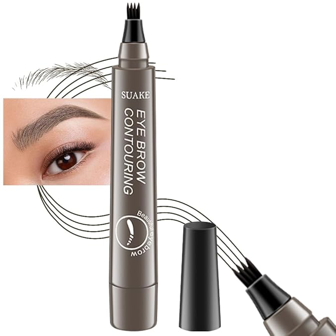 evpct 1Pcs Black Brown Magic Microblading Eyebrow Contouring Pen Pencil, 4 Tipped Precise Brow Pen with Sponge Micro-Fork Tip Applicator, Create Natural Looking Brows Eyebrow Makeup Long Lasting