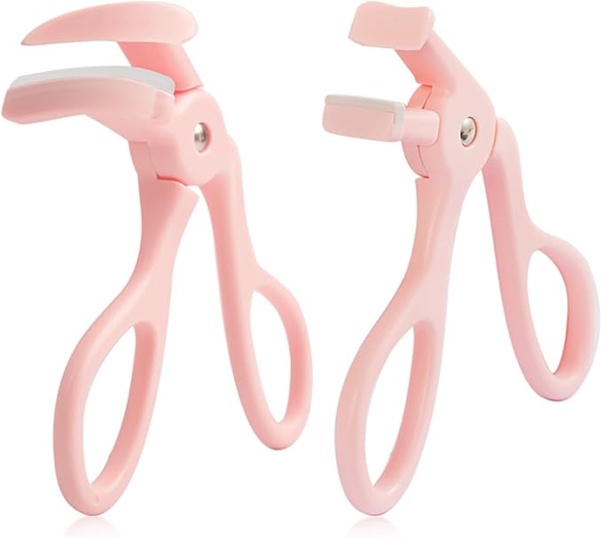 Eyelash Curlers, 2PCS Plastic Eyelash Curler with Silicone Refill Pads Cute Pink Eye Lash Curler for No Pinching or Pulling Lash Curler Makeup Tool