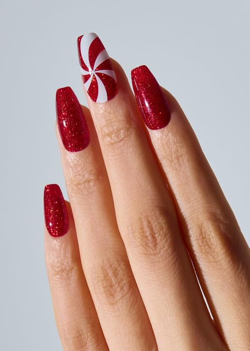 ohora Semi Cured Gel Nail Strips (N Candycane Swirl) - Works with Any Lamps, Salon-Quality, Long Lasting, Easy to Apply & Remove - Includes 2 Prep Pads, Nail File & Wooden Stick