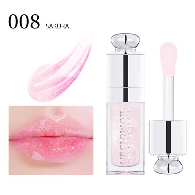 Moisturizing Lip Oil,No-Sticky Gloss Balm Care,Fruit Flavoured Oil for Dry Lip's Hydrating and Nourishing (008#Sakura) 0.2 OZ