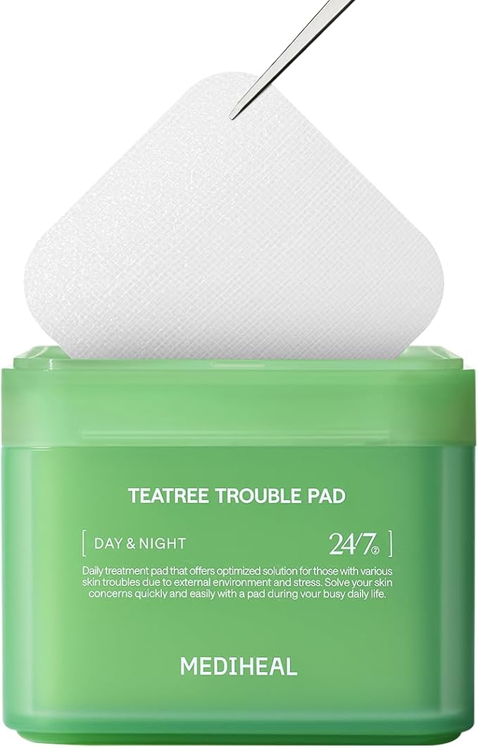 MEDIHEAL Toner Pads [Teatree] - Trouble Care Toner Pad with Teatree & Lactobacillus - Calming & Soothing for Sensitive & Acne Prone Skin - Vegan Hypoallergenic Face Gauze (100 Count)