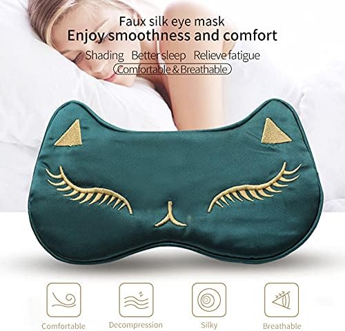 PERFECTSIGHT Sleep Eye Masks Silk Sleep Eye Cover Lightweight Adjustable Eyeshade Mask Satin Night Eyeshade Cover for Women Men Sleep Travel Nap (Cat-Green)