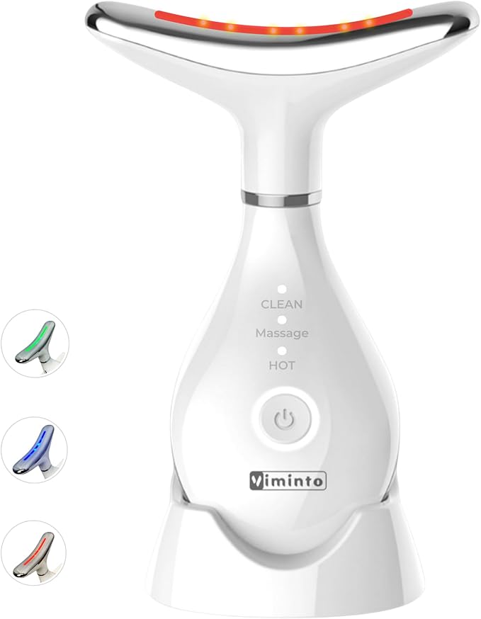 VIMINTO 3-in-1 Face Massager – Facial Massager Tool with Soothing Heat, Vibration, and Smart Touch – Red, Blue & Green Light Modes for Relaxation and Radiance – Compact & Portable - White
