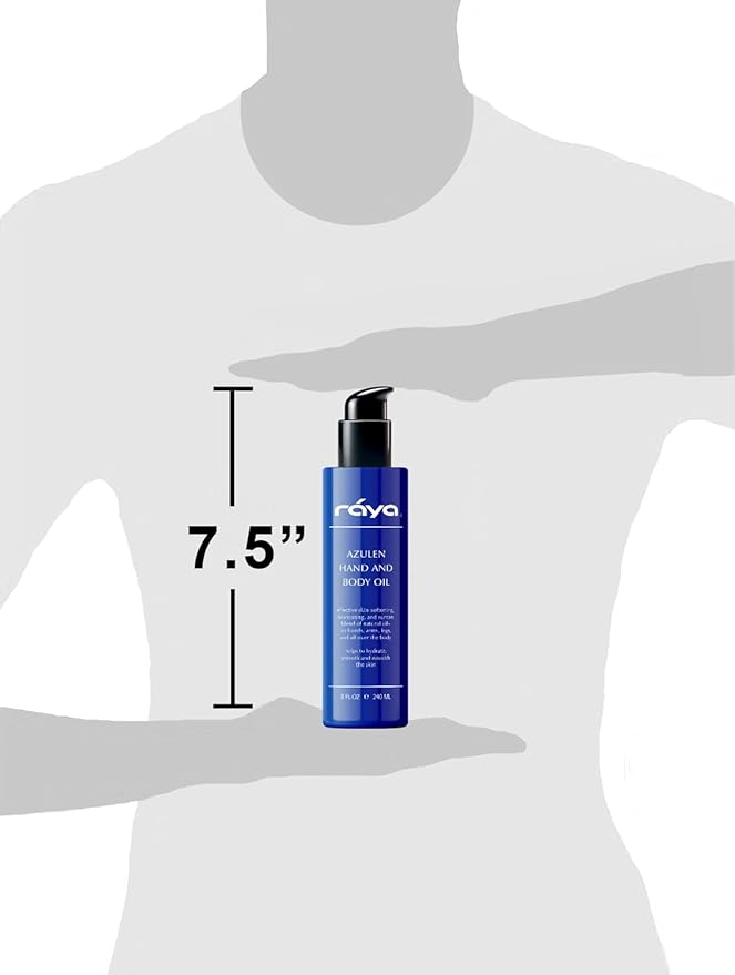 RAYA Azulen Hand and Body Oil 8 oz (451) | Softening and Natural Blend of Oils for Hands, Arms, Legs, and Body | Great as a Body Massage Oil | Great for All Skin
