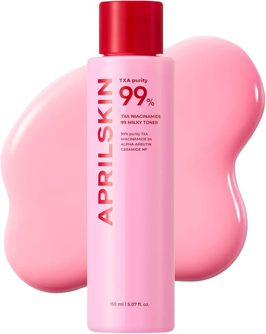APRILSKIN TXA+Niacinamide 99 Pink Milky Toner | 99% High-Purity TXA 3%+ Niacinamide 5% for Brightening | Highly Concentrated Cream Toner | Deep Moisturizing Formula for Dull Skin | 5.07 fl.oz.