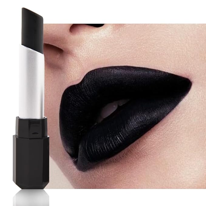 Black Cream Matte Lipstick Stick for Women - Smooth Crayon Lips & Face Paint Stick, Natural Pigmented Black Lip Color for Halloween Birthday Party Makeup, Lápiz labial mate en crema negra, 01
