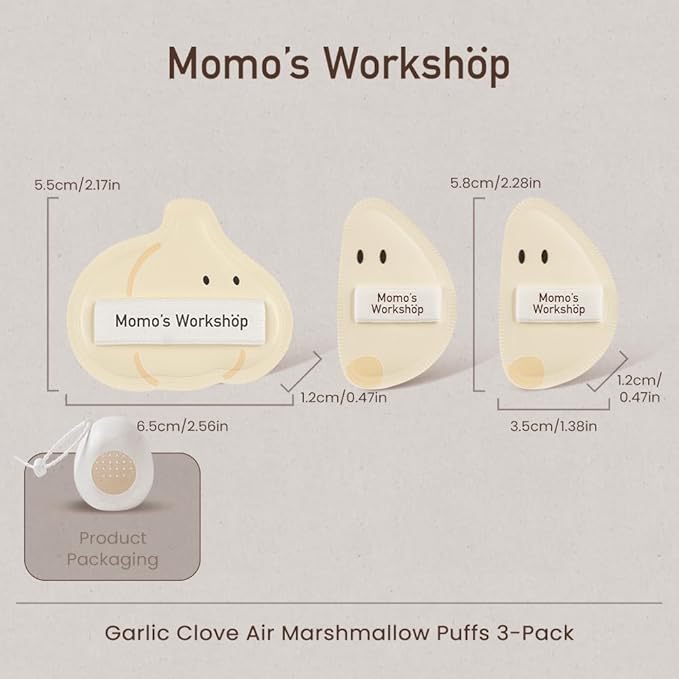 Momo’s Workshop Garlic Makeup Sponge Set (3pcs) - Garlic Shape PU Leather Puff Full Coverage,Makeup Puff for Blending Halloween Themed, Oil Control Ideal for Oily Skin & Storage Case