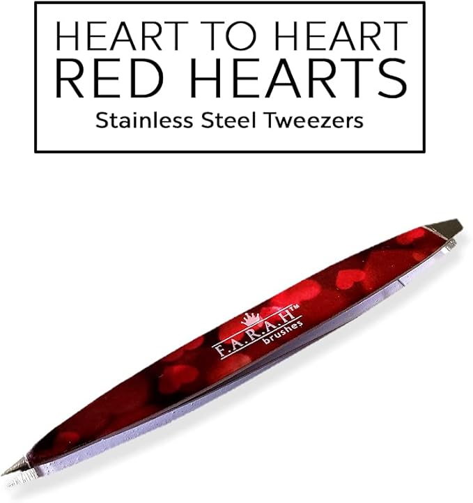 F.A.R.A.H Z-Tweeze Professional Stainless Steel Dual Ended Precision Tweezers - Heart Collection (Red Heart to Heart)