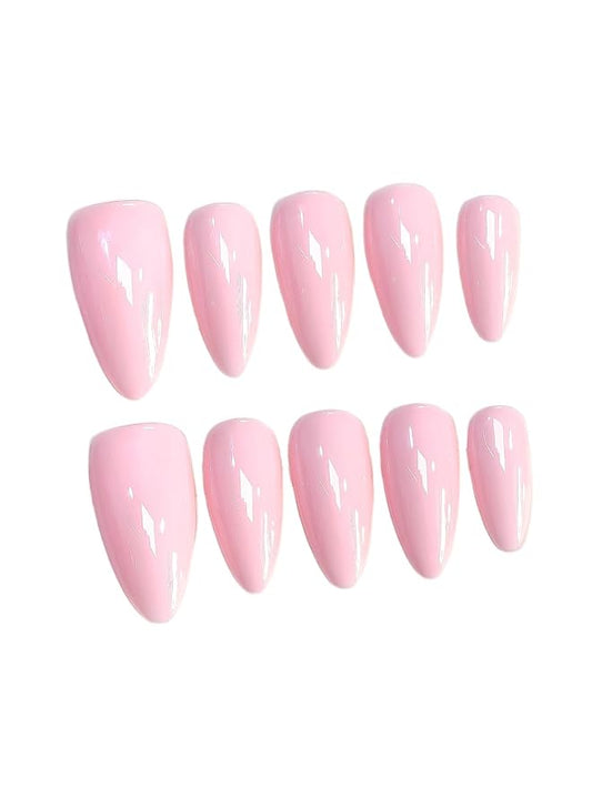 Light Pink Press On Nails - Handmade Medium Almond Gel Acrylic 10pcs Reusable (Summer Dream, Size S)