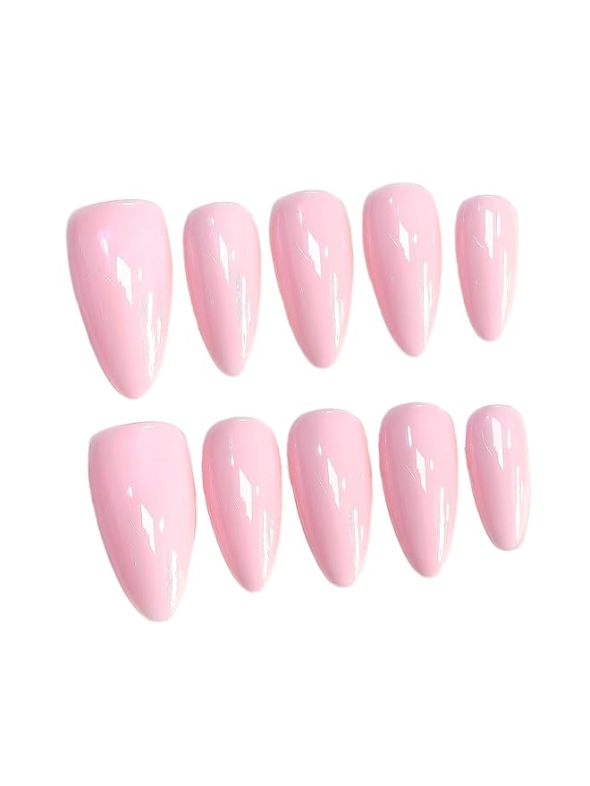 Light Pink Press On Nails - Handmade Medium Almond Gel Acrylic 10pcs Reusable (Summer Dream, Size M)