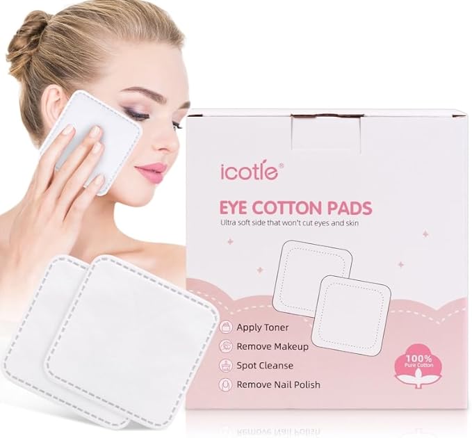 200-Count Eye Cotton Pads 100% Cotton Ultra Soft Square Cotton Pads, Spunlace Purely Physical Technology, Makeup Remover Pads for Facial Cleansing on All Skin Types