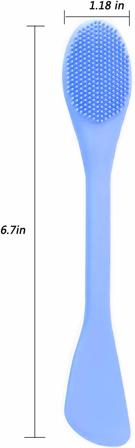 2 in 1 Facial Cleansing Brush&Silicone Face Mask Applicator, 2PCS Face Mask Brush Face Scrubber for Exfoliating, Massaging, Remove Blackheads, Applicator for Mud, Body Lotion, DIY Mask, Blue & Grey