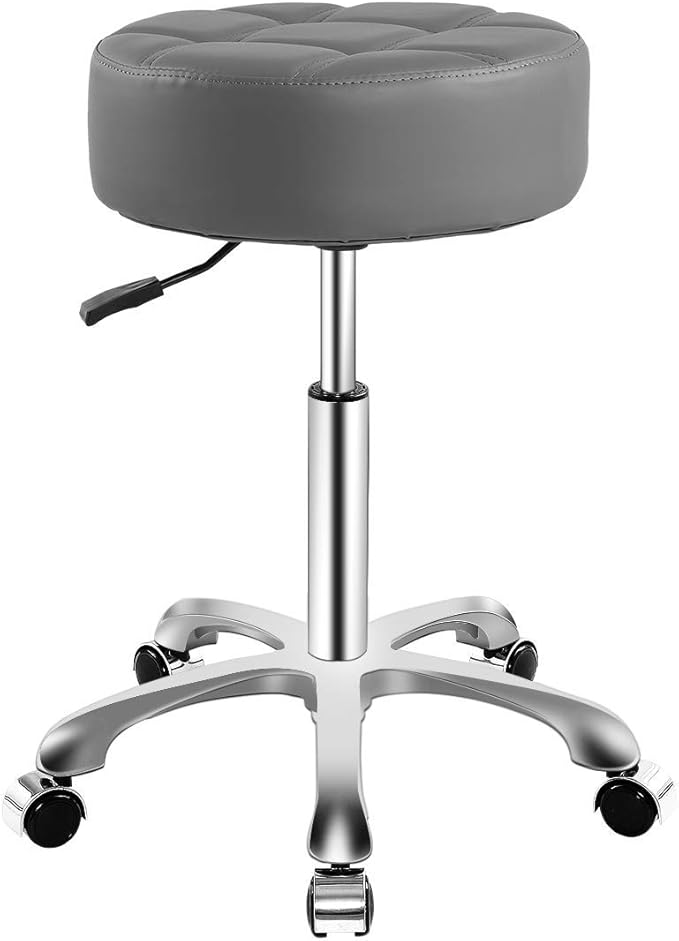 Rolling Stool for Work Medical Tattoo Salon Office, Heavy Duty Esthetician Stool with Wheels Adjustable Hydraulic Chair (Grey)