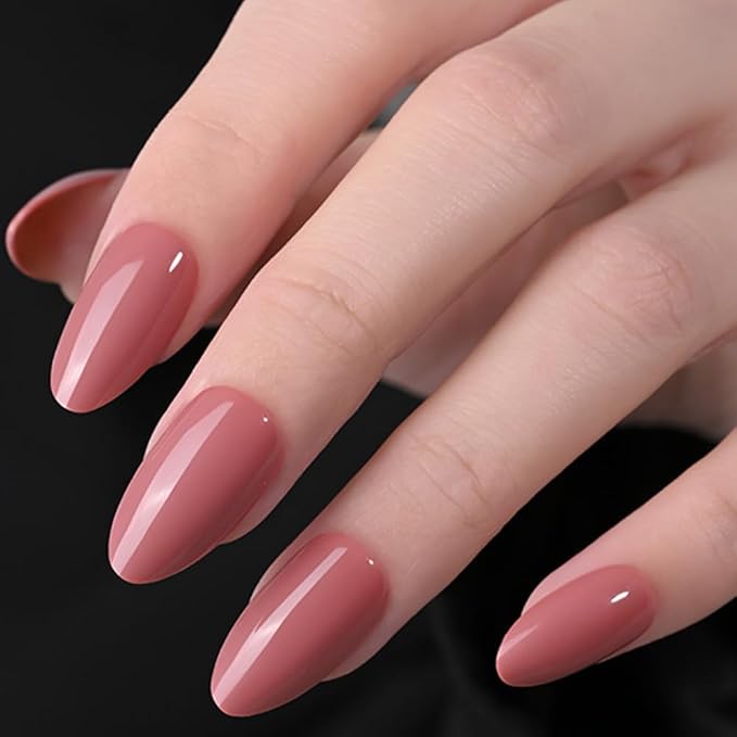 evpct Glossy Press on Nails Short Almond Short for Women, Pale Violet Red Mauve Fake Nail with Glue, Reusable Stick on Nails In 15 Sizes 30Pcs Full Cover False Nail Soft Gel Set Kit for Gift