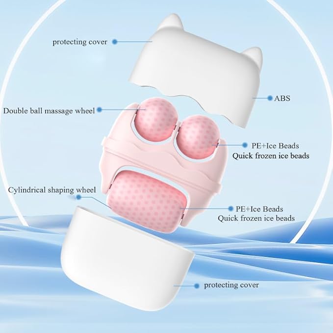 Ice Roller for Face and Eyes, Women Ice Face Roller Reduces Puffiness Relieves Migraines Massager 2 in 1, Facial Rollers, Skin Care Tools, Self Care Gifts for Men Women (Pink)