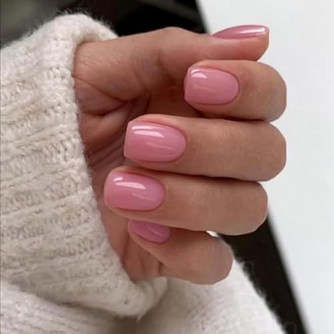 Rose Pink 48Pcs Press on Nails - Short, Square, Gel, Acrylic, Thick, Petite Handmade False Nails